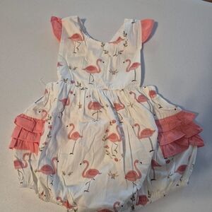 Flamingo Print Baby Romper with Ruffle Sleeves